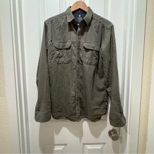 Men's Kuhl Olive Green Button-Up Lightweight Flannel Shirt | M